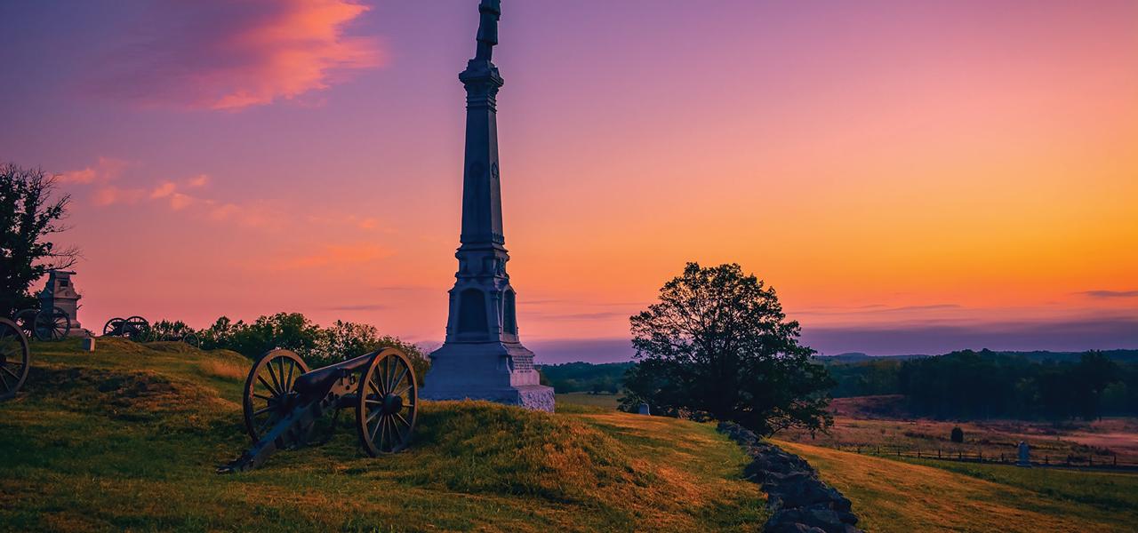Sunset at East Cemetery Hill at Gettysburg National Military Park, Pa.