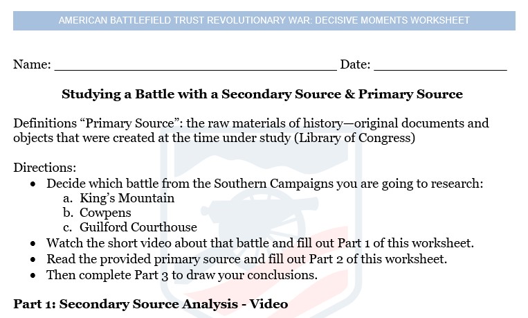 Decisive Moments Lesson Plan Worksheet