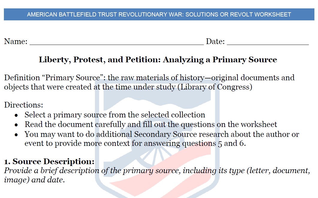 Solutions or Revolt Lesson Plan Worksheet