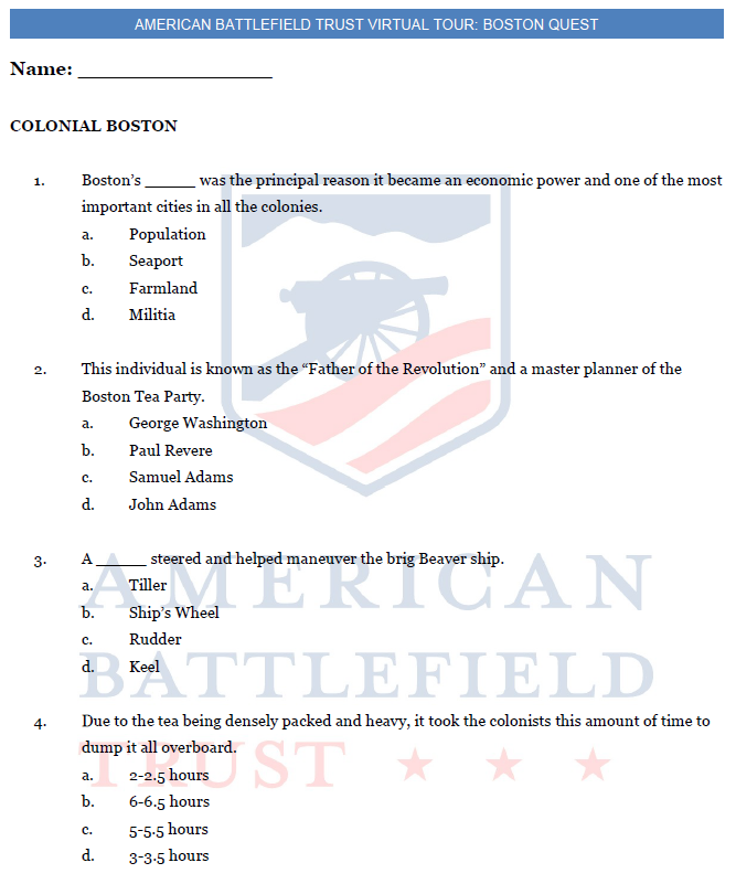 Boston Virtual Field Trip Video Questions