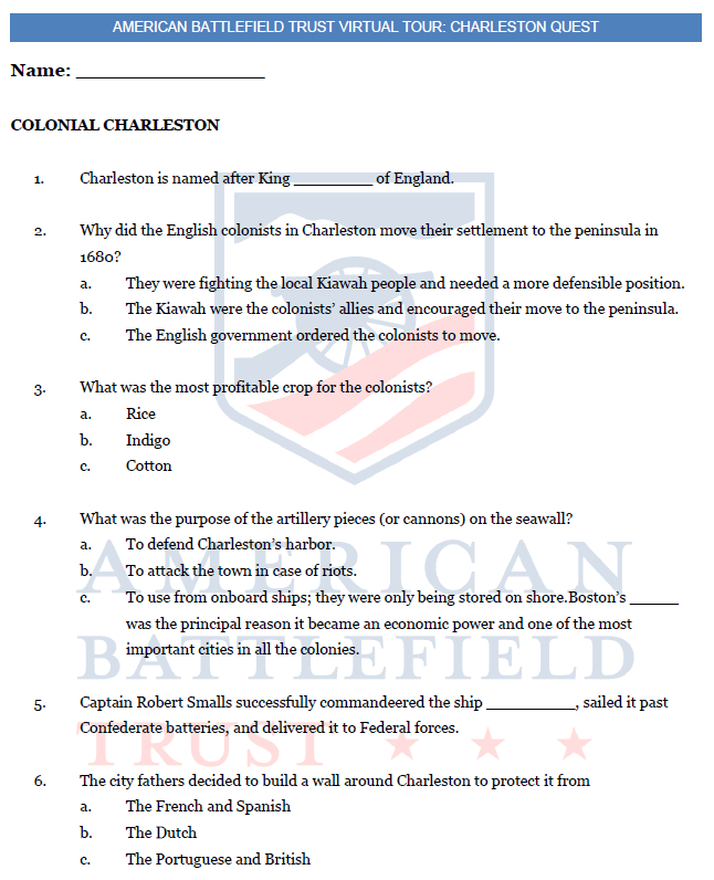 Charleston Virtual Field Trip Video Questions Page 1