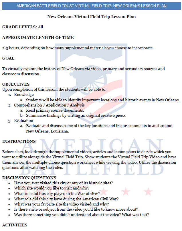 New Orleans Lesson Plan Guide Thumbnail