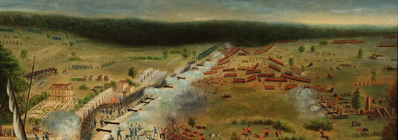 "The Battle of New Orleans" as painted by Jean Hyacinthe de Laclotte.