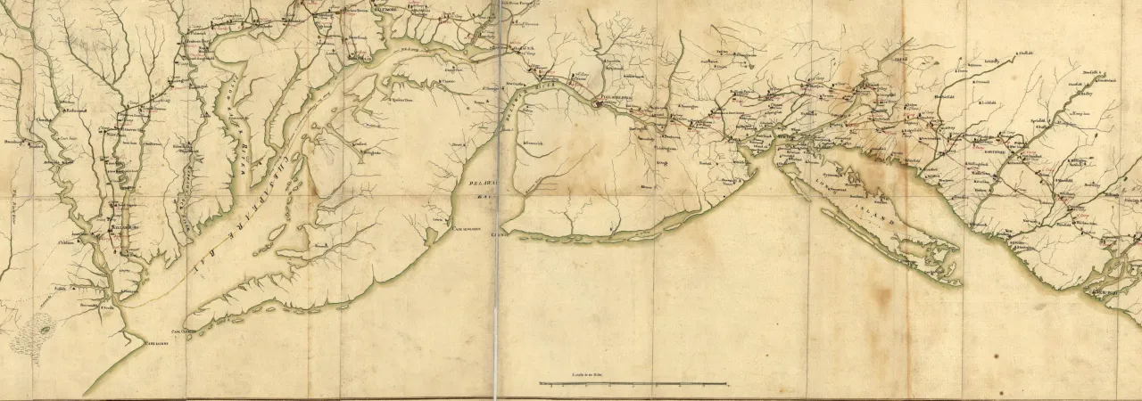 18th-century map of a portion of the Washington-Rochambeau Revolutionary Route National Historic Trail