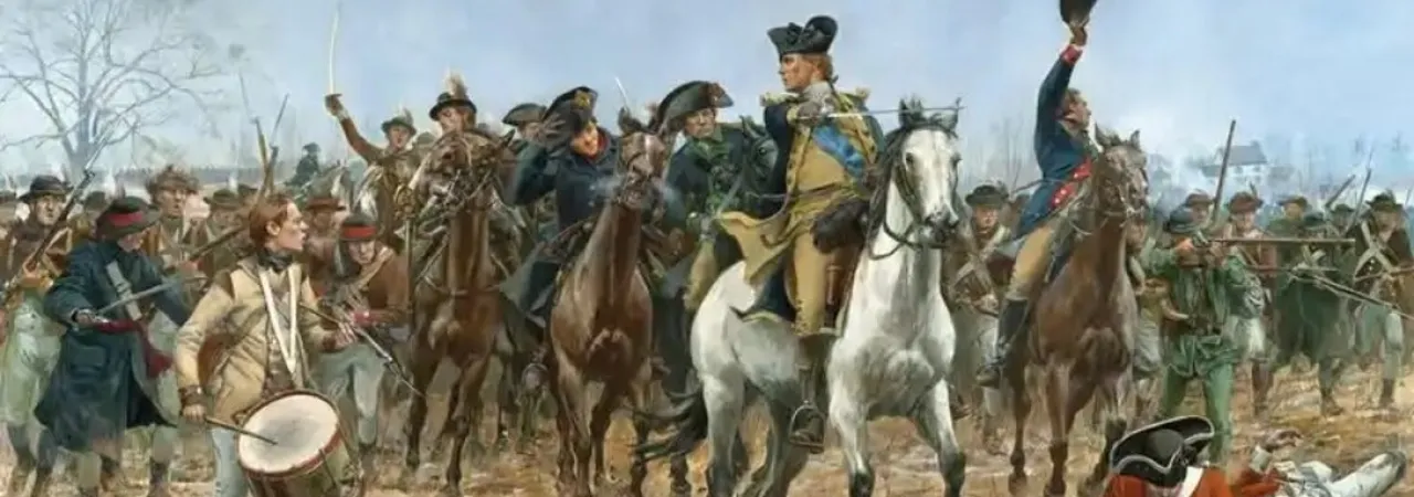 Painting depicts Gen. George Washington leading a counterattack during the Battle of Princeton in New Jersey.on Dec. 3, 1777. The Philadelphia Associators and First Troop Philadelphia City Cavalry joined Washington during the counterattack.