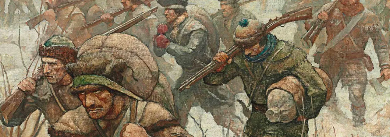 A detail from an oil painting depicting Arnold’s March to Quebec