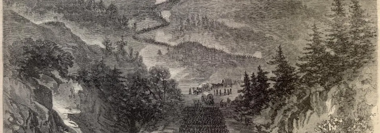 Picture shows Gen. Ambrose E. Burnside's army marching out of Cumberland Gap