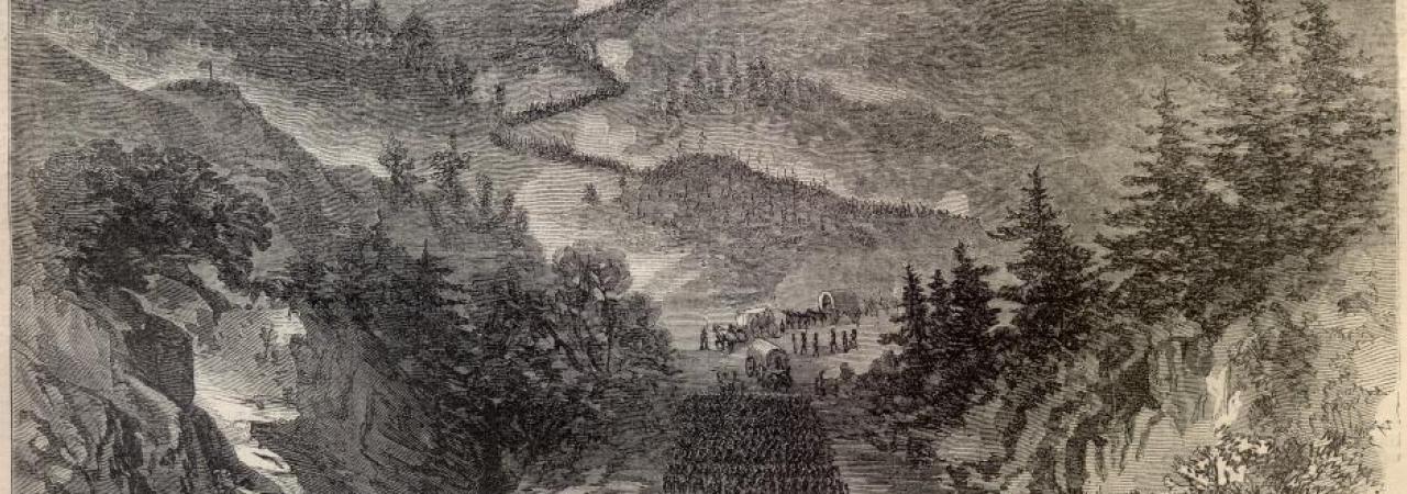 Picture shows Gen. Ambrose E. Burnside's army marching out of Cumberland Gap