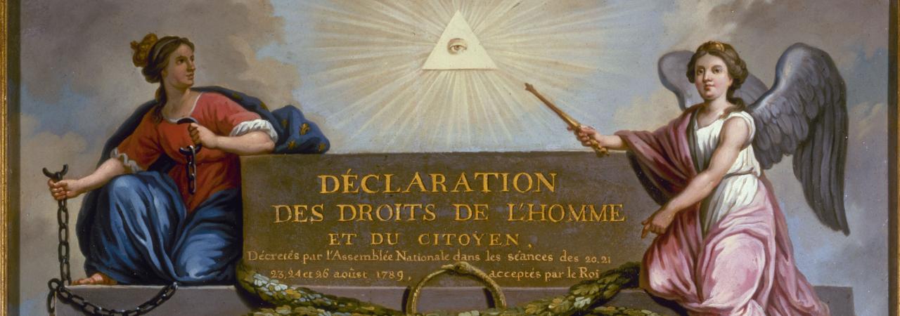 Painting showing the Declaration of the Rights of Man and of the Citizen by Jean-Jacques-François Le Barbier 