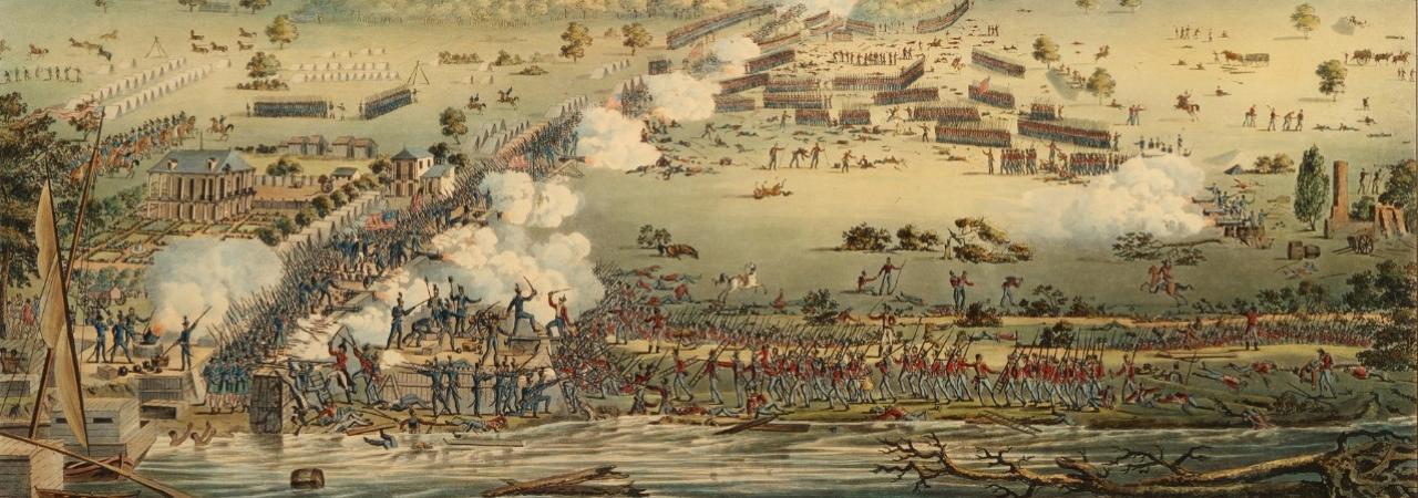 Engraving of the Battle of Pensacola during the War of 1812. 