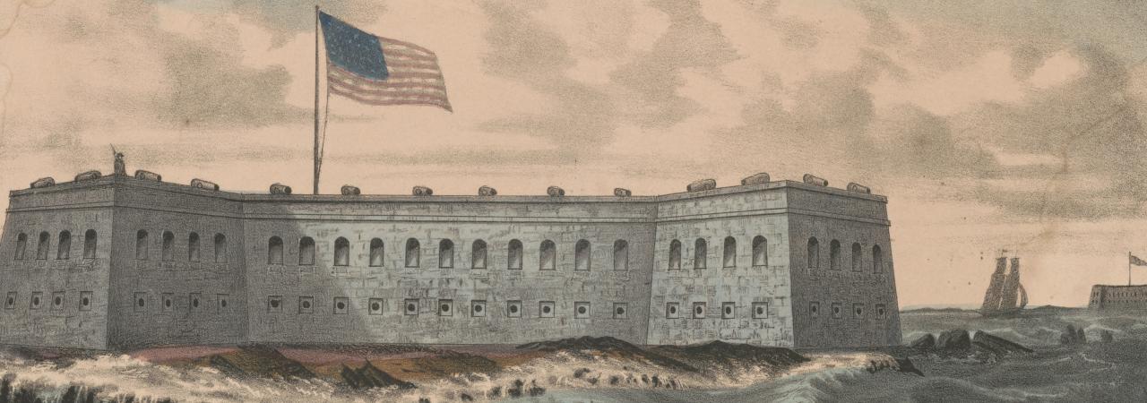 Lithograph of Fort Pickens in Pensacola Harbor, Florida