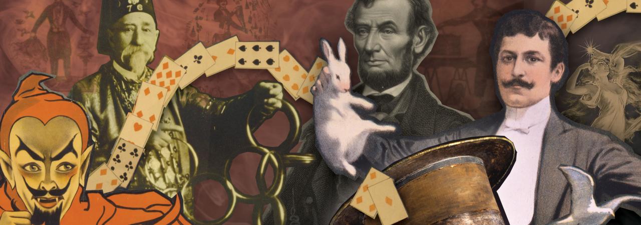 A collage of magicians and President Abraham Lincoln
