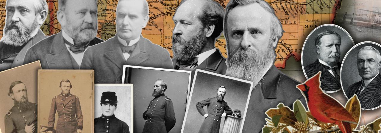 A collage of Presidents Grant, Hayes, Garfield, Harrison and McKinley