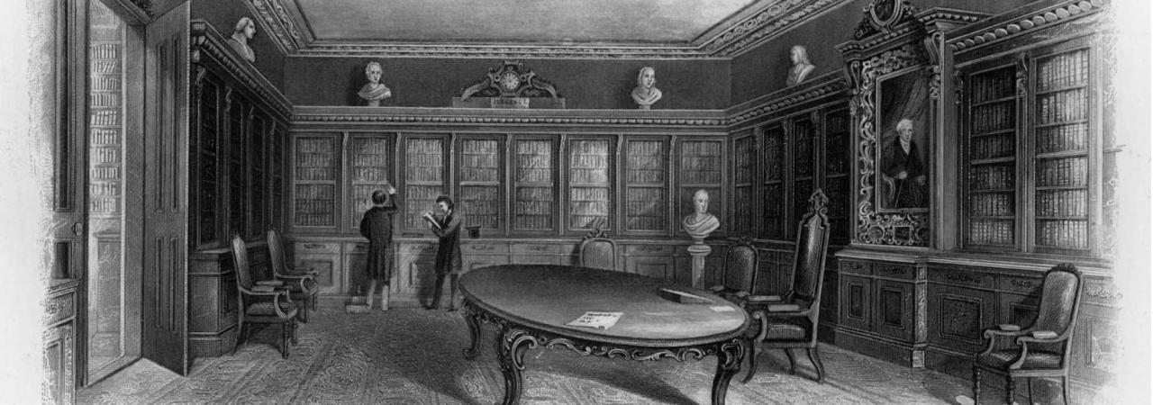 Interior view of the Massachusetts Historical Society's 4th home – The Dowse Library – at 30 Tremont Street, Boston, Mass.