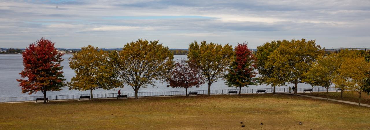 Landscape and water view of Red Bank Battlefield