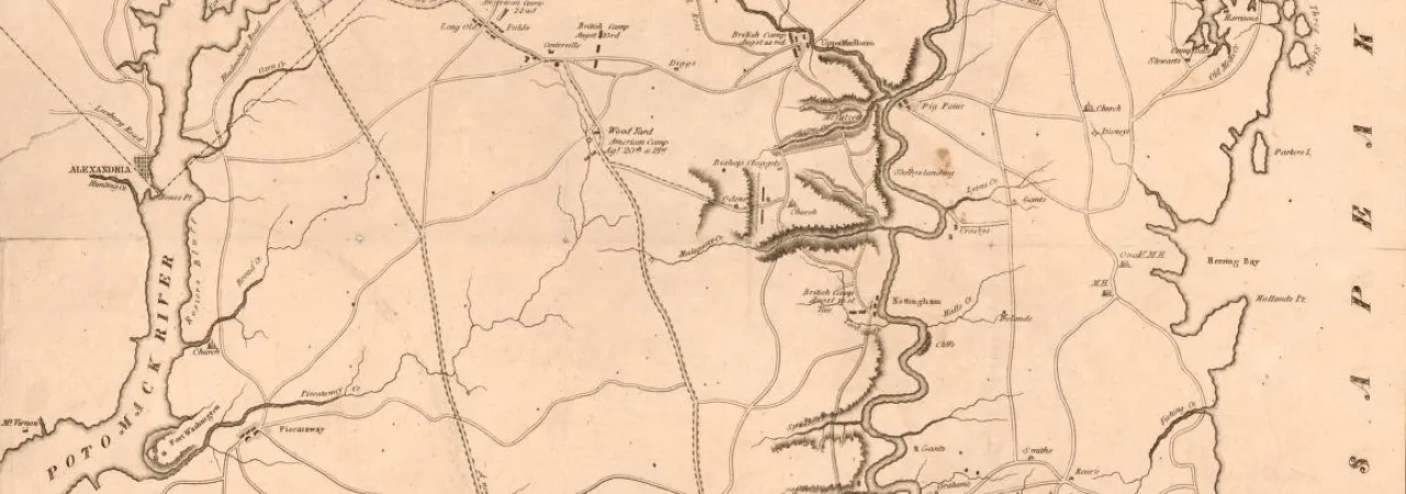 Map of Maj. Gen. Ross's route with the British column from Benedict on the Patuxent River to the city of Washington August 1814