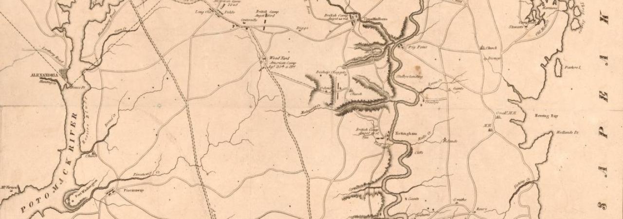 Map of Maj. Gen. Ross's route with the British column from Benedict on the Patuxent River to the city of Washington August 1814