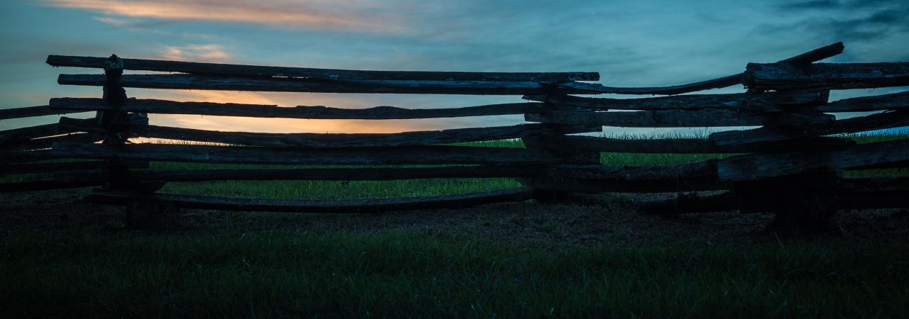 Split rail fence at sunset at Mill Springs Battlefield