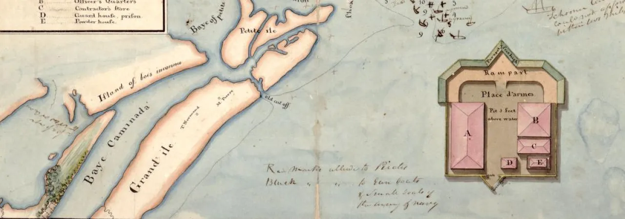 Plan of the entrance of Barataria, with a projected battery proposed by Col. G.T. Ross