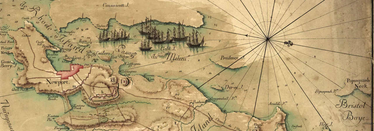 Old map with 'Plan de Road Island' text on the left and map on the right