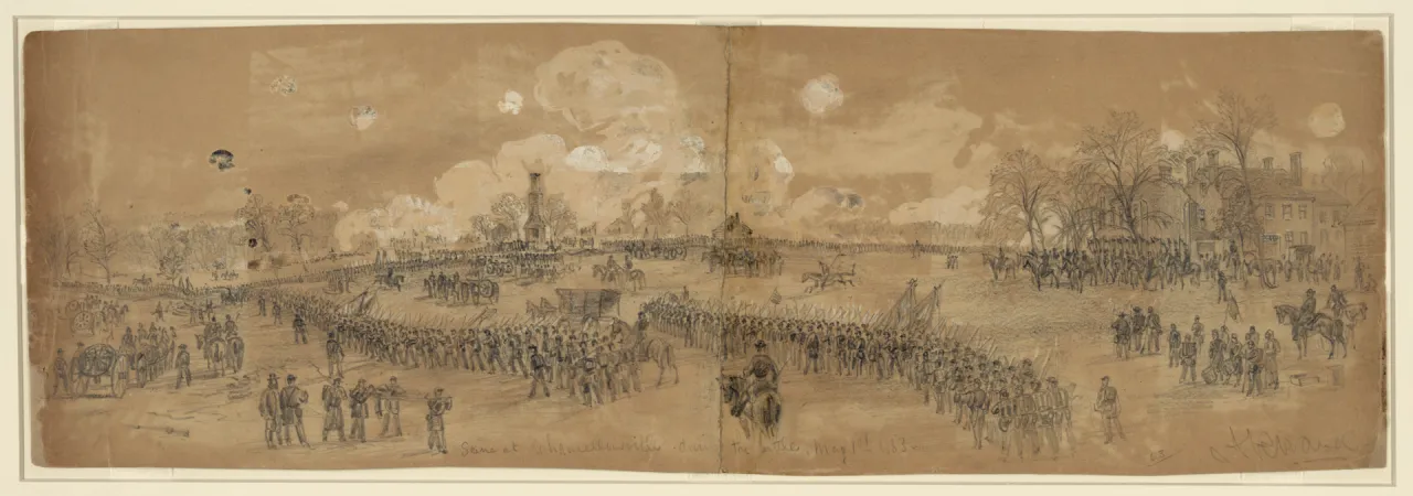 Drawn depiction of the Battle of Chancellorsville by Alfred Wand