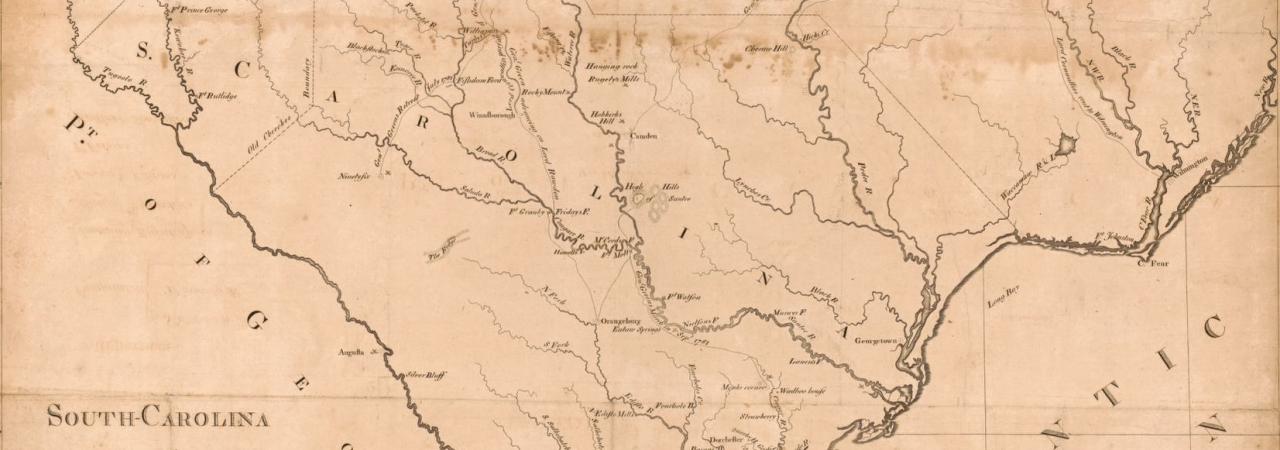 Map of the State of South Carolina showing the movement of the American and British troops during the American Revolution.