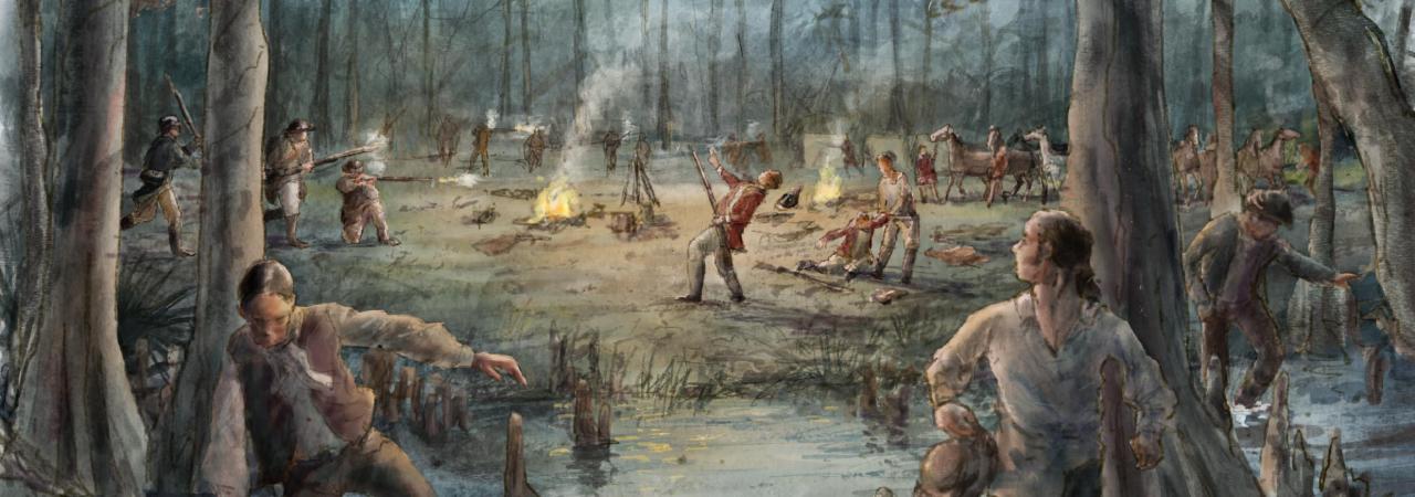 An illustration of Francis Marion’s midnight raid on a British camp