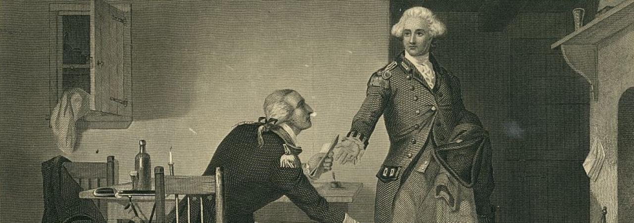 Treason of Arnold Arnold persuades Andre to conceal the papers in his boot - painted by C.F. Blauvelt