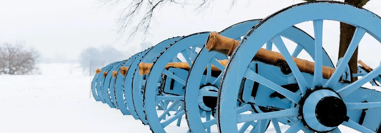 Cannons in the snow at Valley Forge