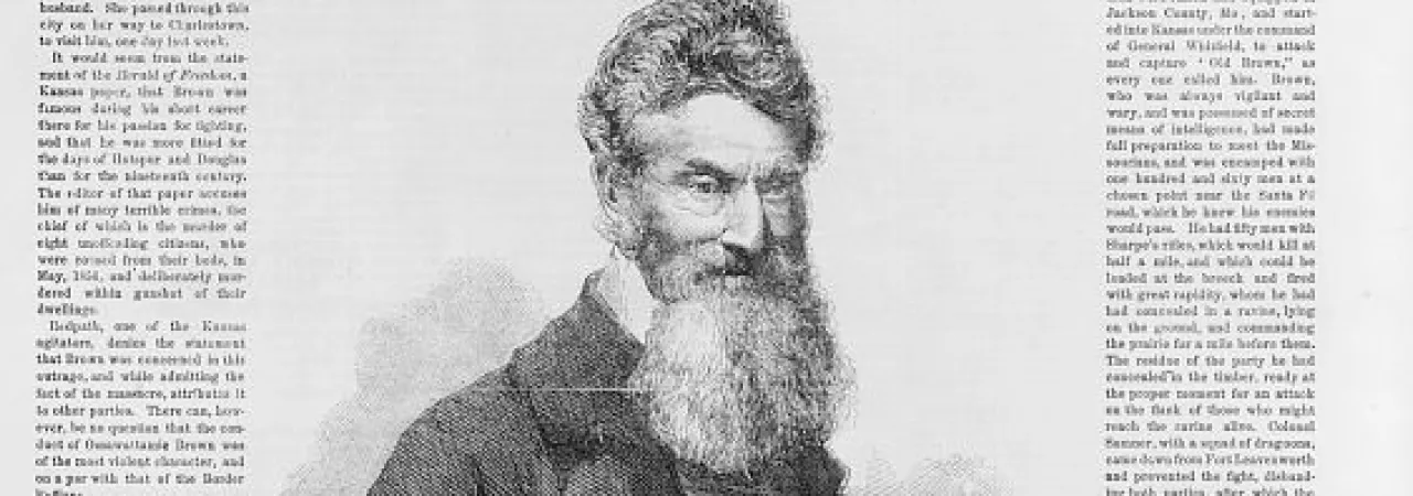 Illustrated magazine cover depicting abolitionist John Brown as published in Frank Leslie's Illustrated Newspaper.