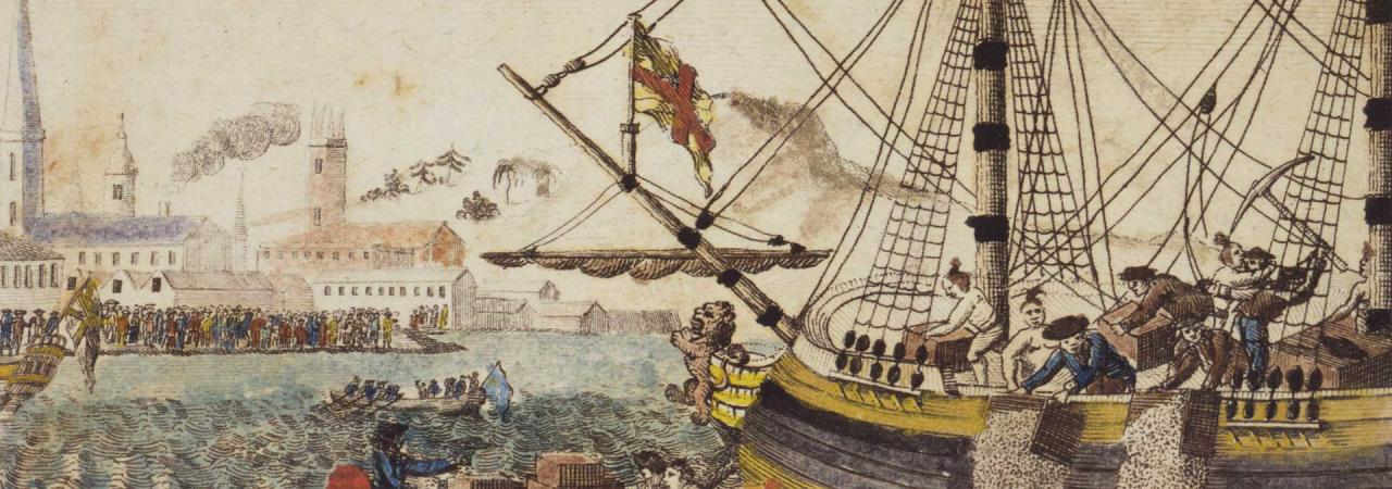 “Boston Tea Party;” by W.W. Cooper. Engraving in The History of North America, 1789.