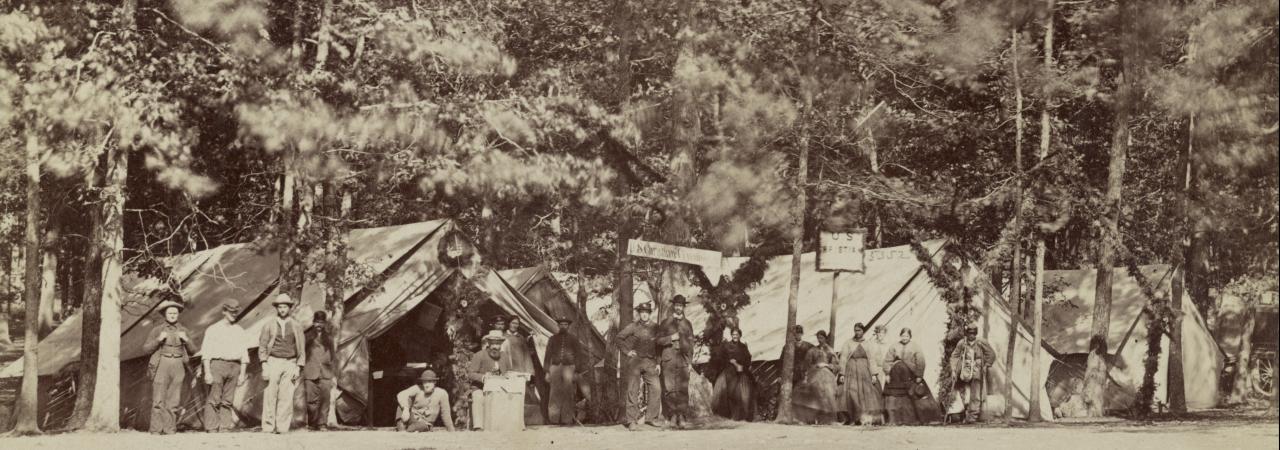 Landscape of U.S. Christian Commission in tents at Gettysburg, PA