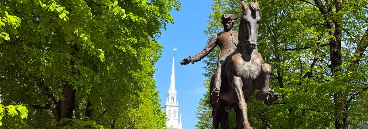 Equestrian statue of Paul Revere, Old North Church, Boston, Mass.