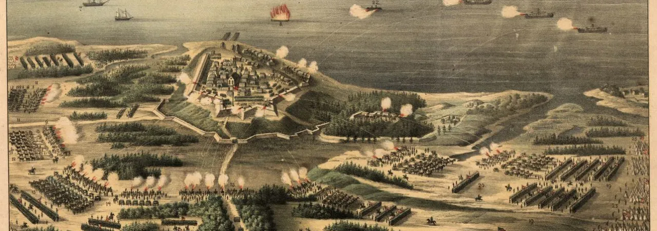A bird’s-eye view of Union siege operations around Yorktown, Virginia, in April 1862.