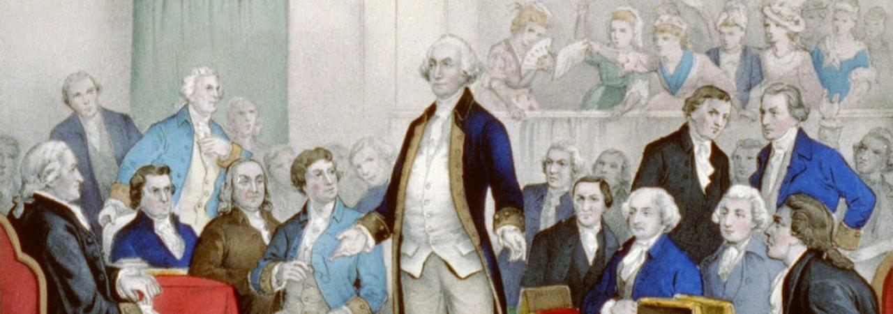 This is a painting of George Washington addressing Congress.