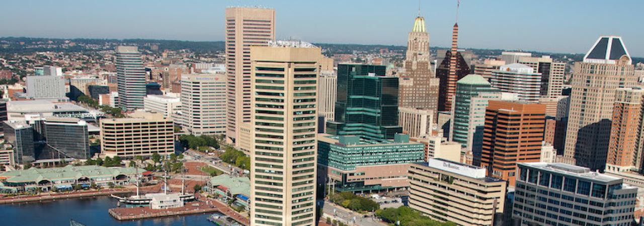 A panoramic photo of the Baltimore Skyline