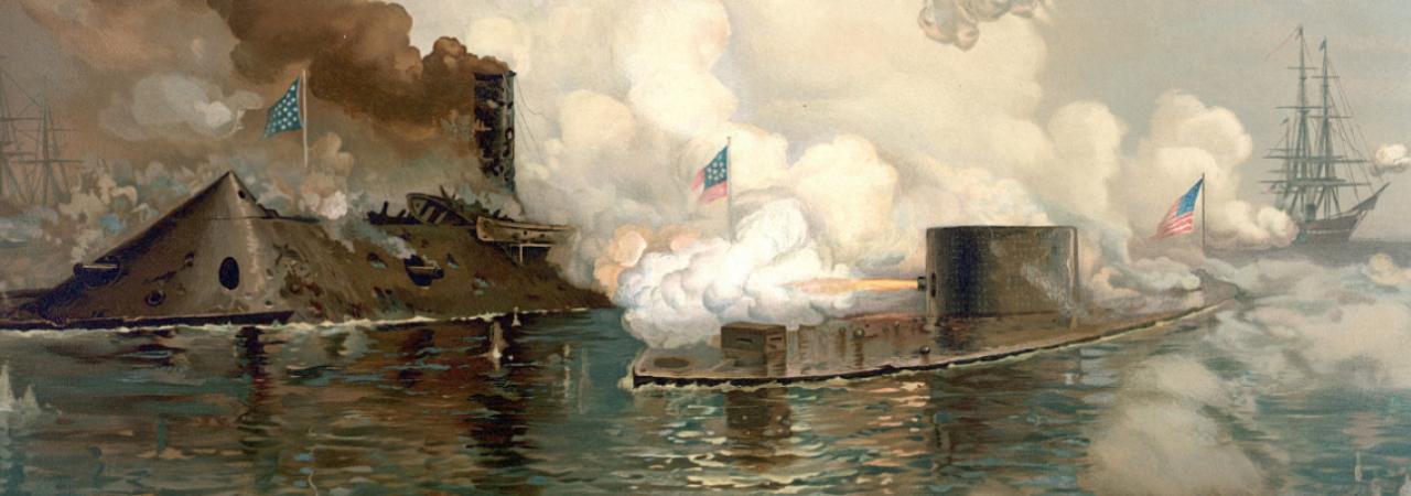 Painting of the CSS Virginia and USS Monitor