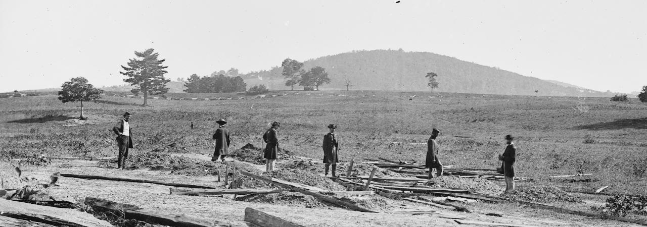 Photograph of soldiers in the distance at Cedar Mountain
