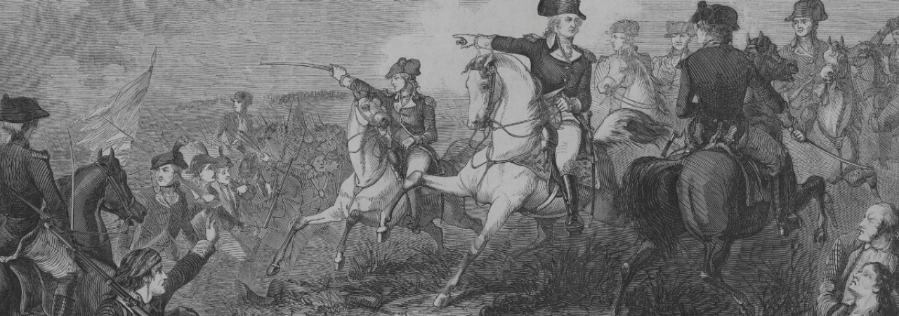 An engraving of Charles Lee and George Washington at the Battle of Monmouth