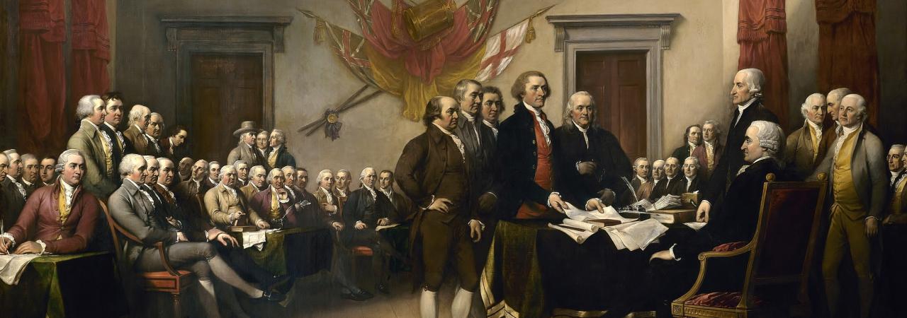 Founding Fathers with the Declaration of Independence