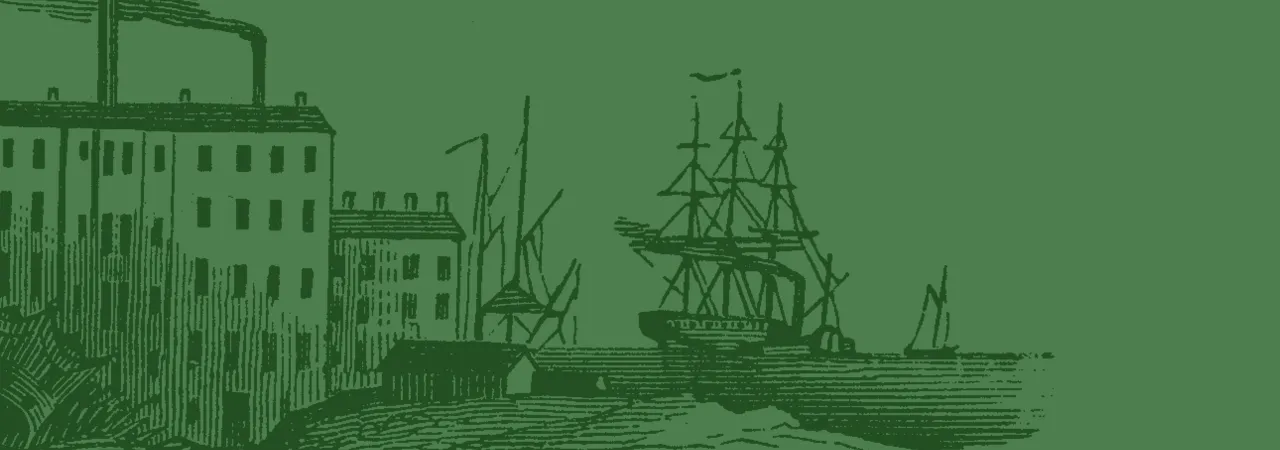 This is a sketch of a ship docking into a harbor. 