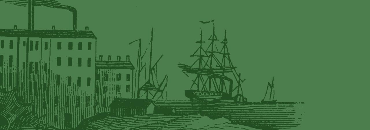 This is a sketch of a ship docking into a harbor.
