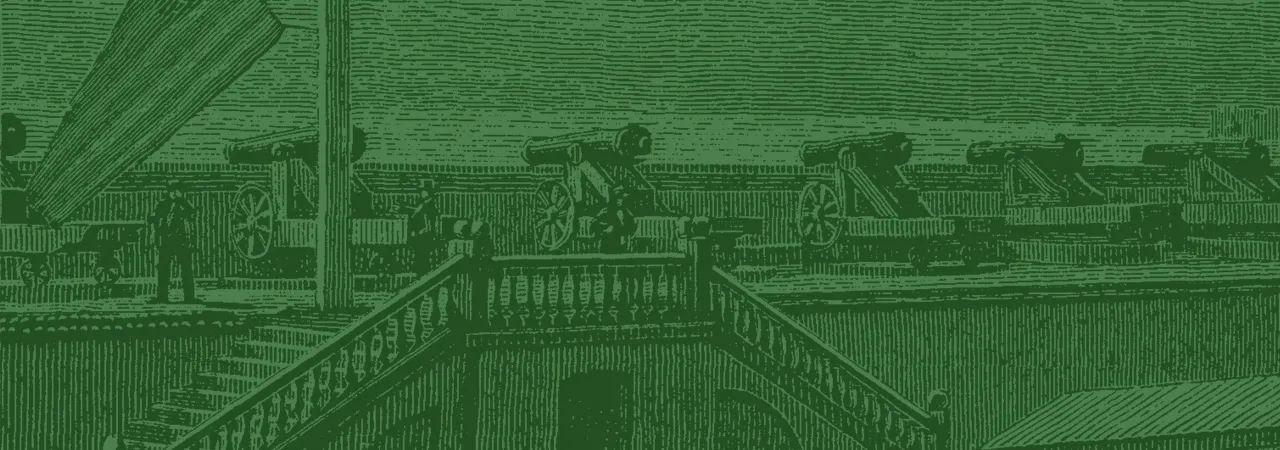 This is a sketch of cannons on the upper deck of a fort. 