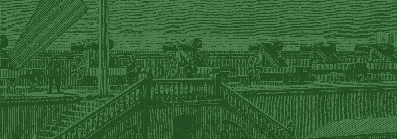 This is a sketch of cannons on the upper deck of a fort. 