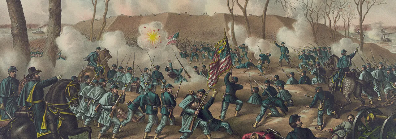 Painted illustration of the Fort Donelson Battle