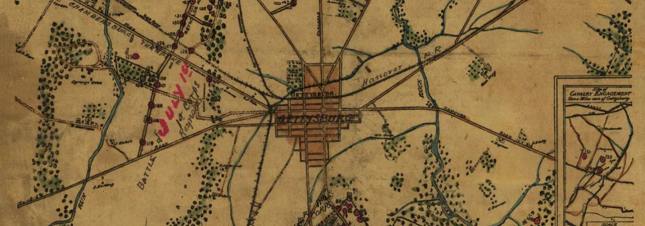 Hand-drawn map of Gettysburg