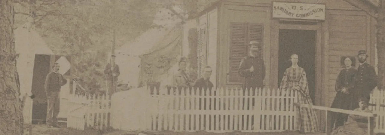U.S. Sanitary Commission convalescent camp relief station, Alexandria, Va., with nurse Amy M. Bradley