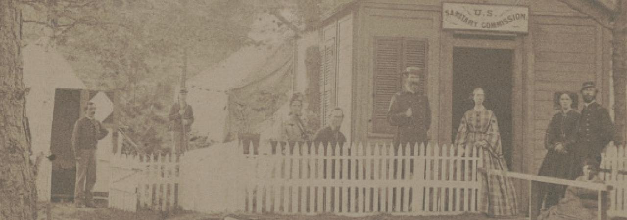 U.S. Sanitary Commission convalescent camp relief station, Alexandria, Va., with nurse Amy M. Bradley