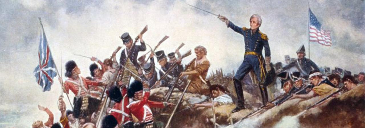 This painting portrays the British-American conflict at the Battle of New Orleans.