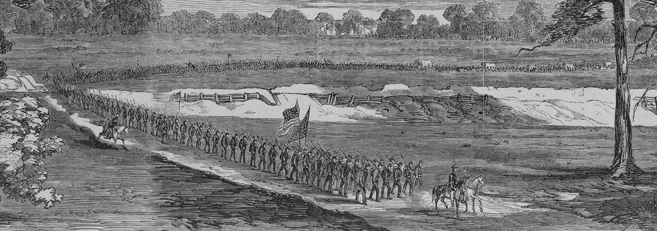 Brigade of soldiers marching at Port Hudson